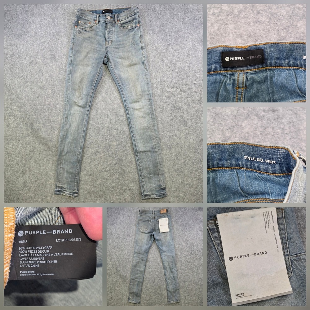 Purple Brand P001 Jeans Mens 30x31 Light Wash Blue Slim Skinny Stretch Denim